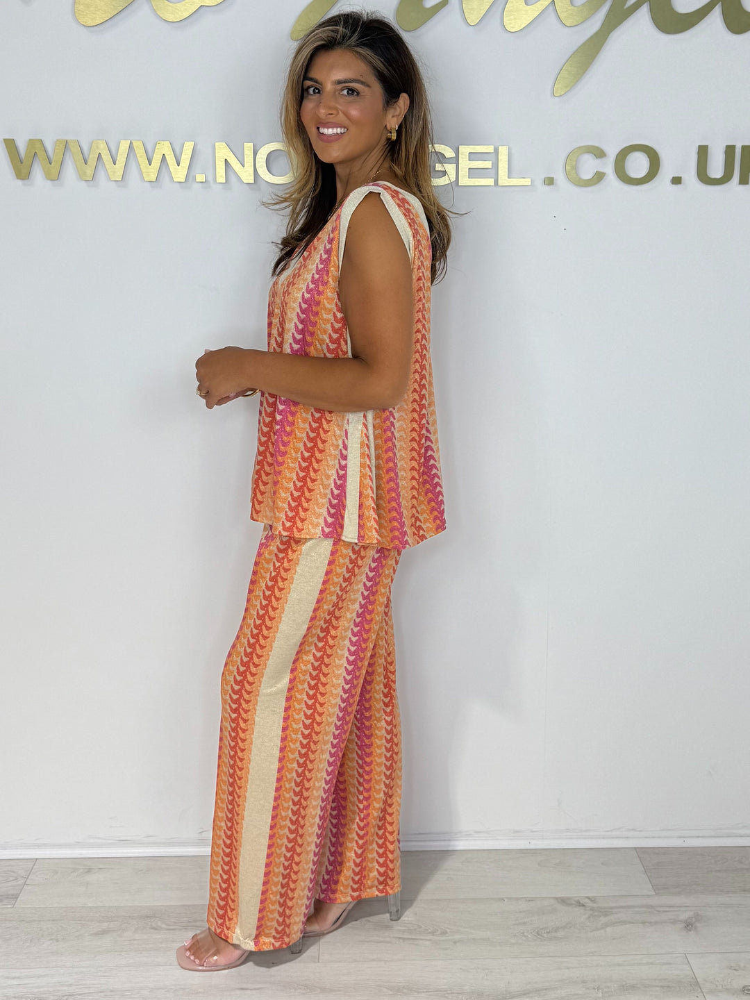 Zigzag V-Neck Front Split Trouser Co-ord (2 Colours)