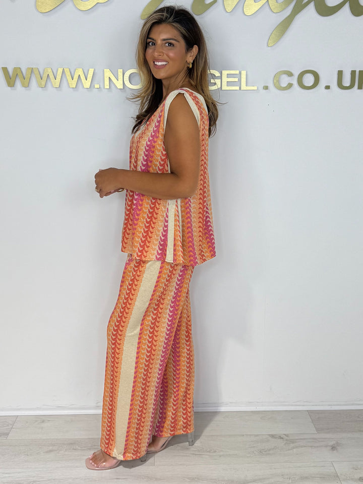 Zigzag V-Neck Front Split Trouser Co-ord (2 Colours)