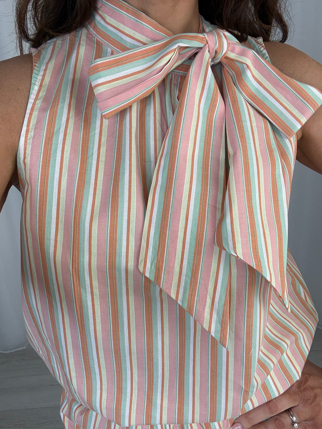 Tie Neck Multi Striped Shorts Co-Ord Set