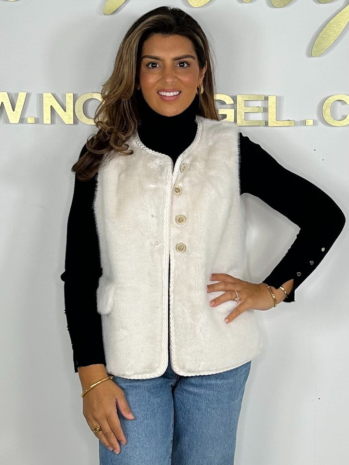 Faux Fur Plaited trim Button Up Waistcoat (3 Colours)