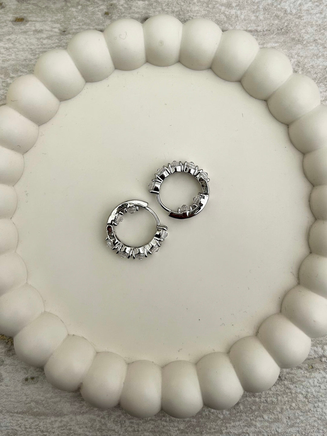 Silver Thick Diamanté Small Hoop Earrings