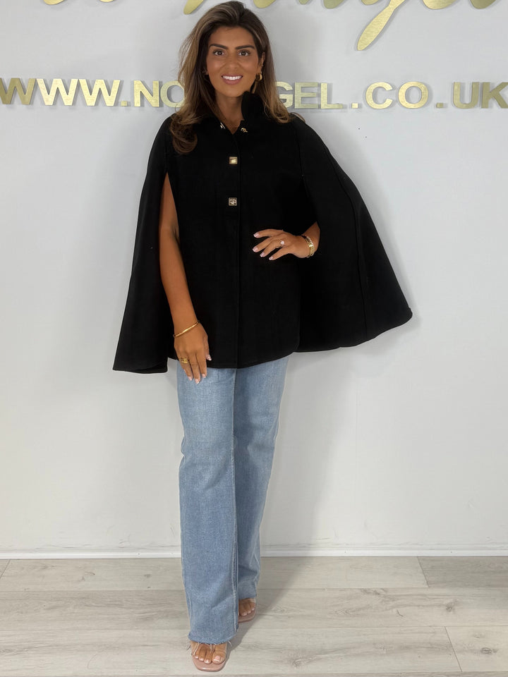 Oversize Gold Clasp Detail Collared Cape (3 Colours)