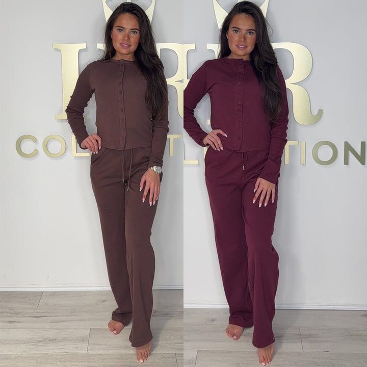 Button Up Ribbed Straight Leg Trouser Co-Ord (2 Colours)