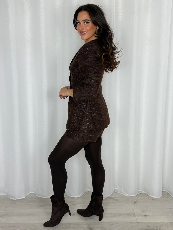 Sparkle Tweed Tailored Jacket And Shorts Co-Ord (2 Colours)