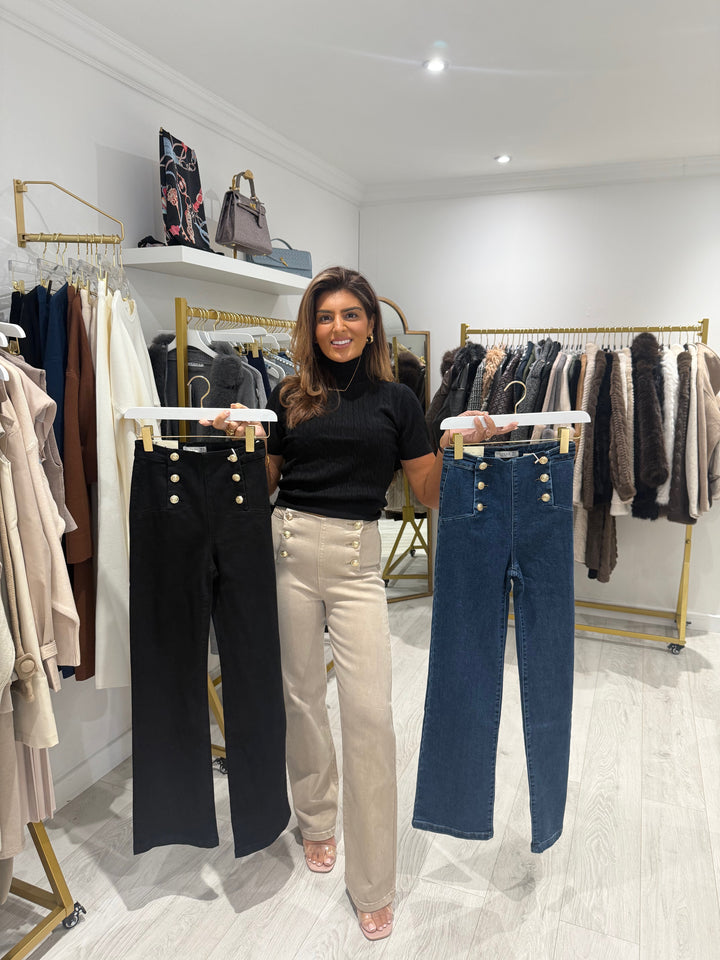 Gold Button Straight Leg Jeans (3 Colours)