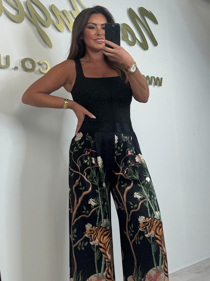Satin Tiger Leaf Print Trousers (4 Colours)