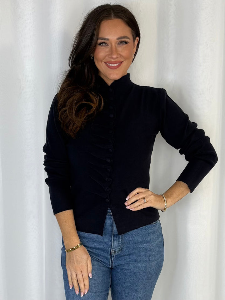 Ruffle Button Detail Knit Cardigan (3 Colours)