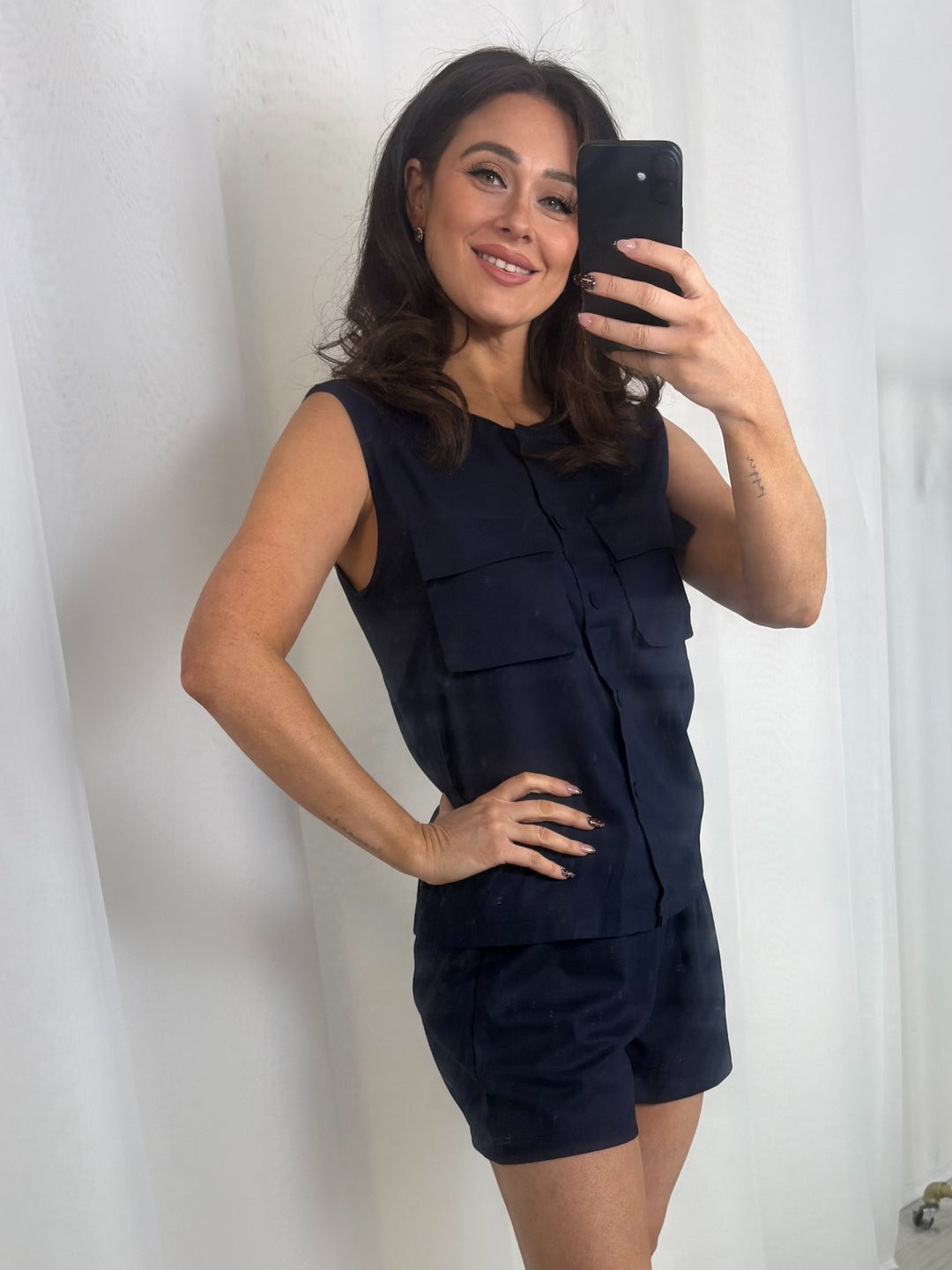 Navy Pocket Front Top & Shorts Co-Ord