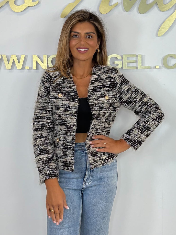 Shoulder Pad Gold Fleck Chenille Detail Jacket
