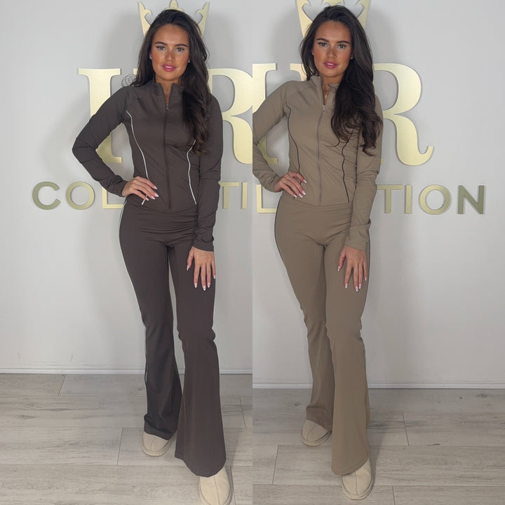 Zip Up Piping Flared Zip Up Gym Co-ord (2 Colours)