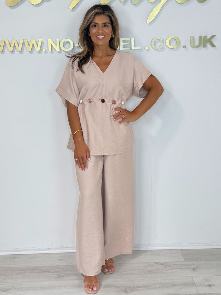 Beaded Belt V-Neck Trouser Co-ord (4 Colours)