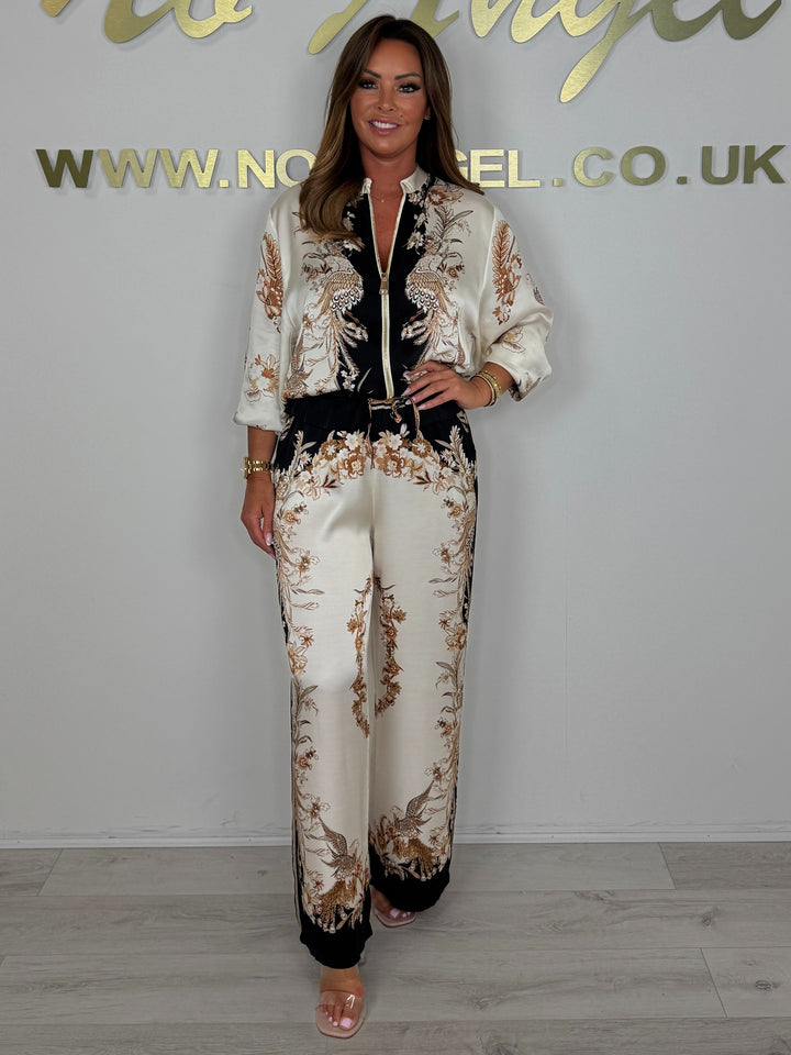 Silk Mix Zip Up Bomber Jacket Printed Trouser Co-ord (3 Colours)