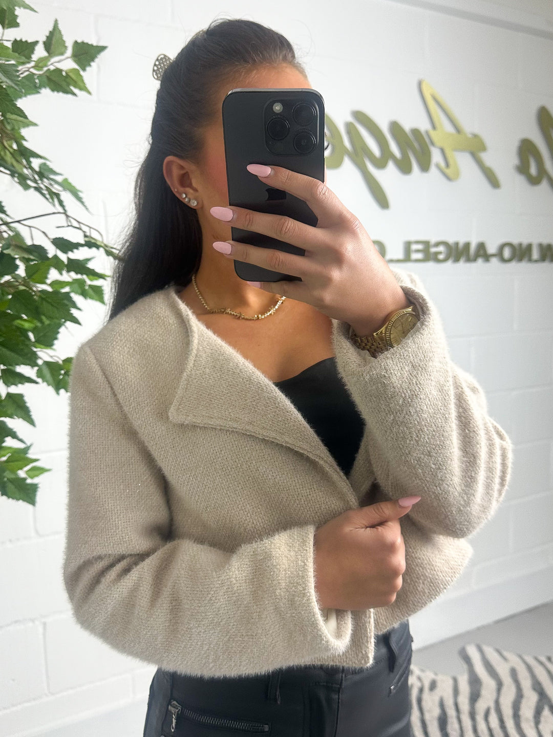 Cropped Collared Shimmer Blazer