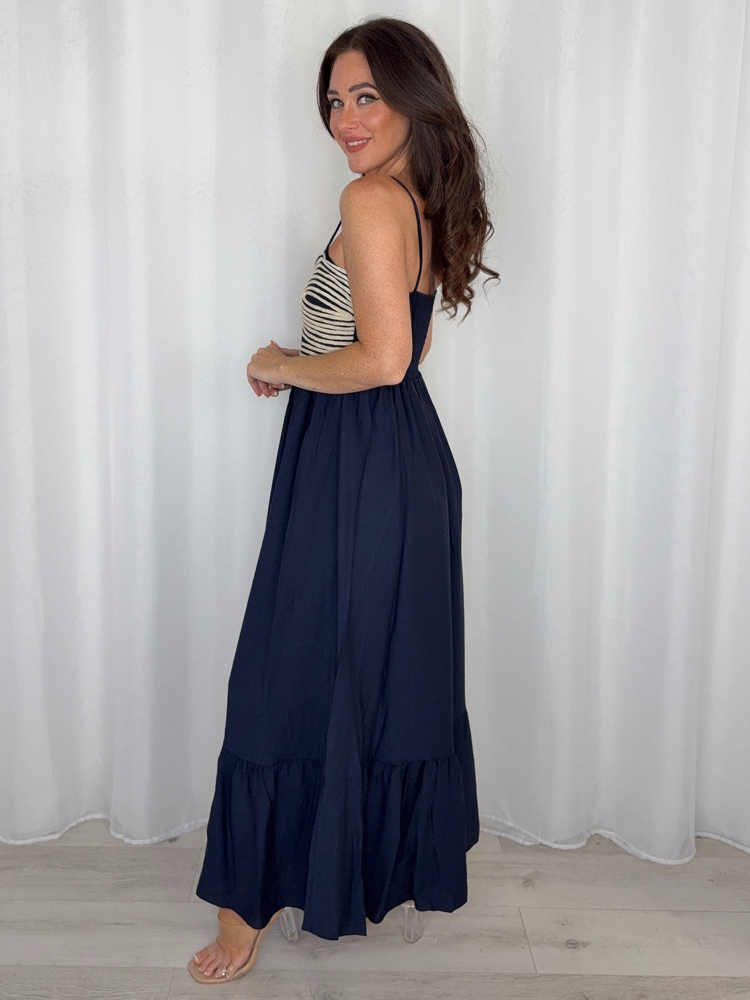 Stitching Swirl Design Tiered Dress (4 Colours)
