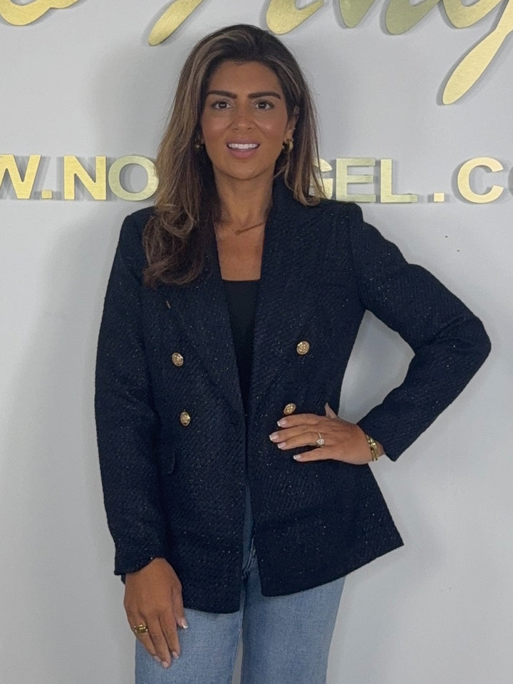 Shimmer Double Breasted Gold Button Collared Blazer (5 Colours)
