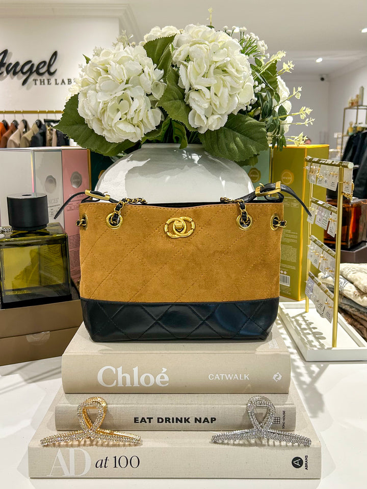 2 Toned Designer Inspired Gold Hardware Handbag (5 Colours)