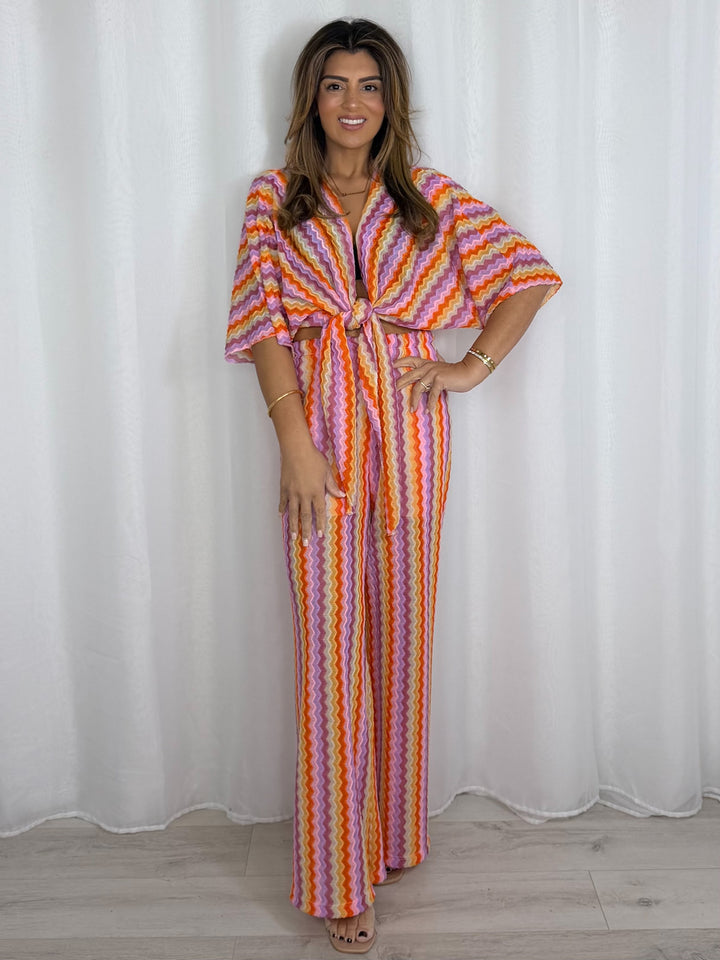Zig Zag Tie Up Top And Trouser Co-Ord (5 Colours)