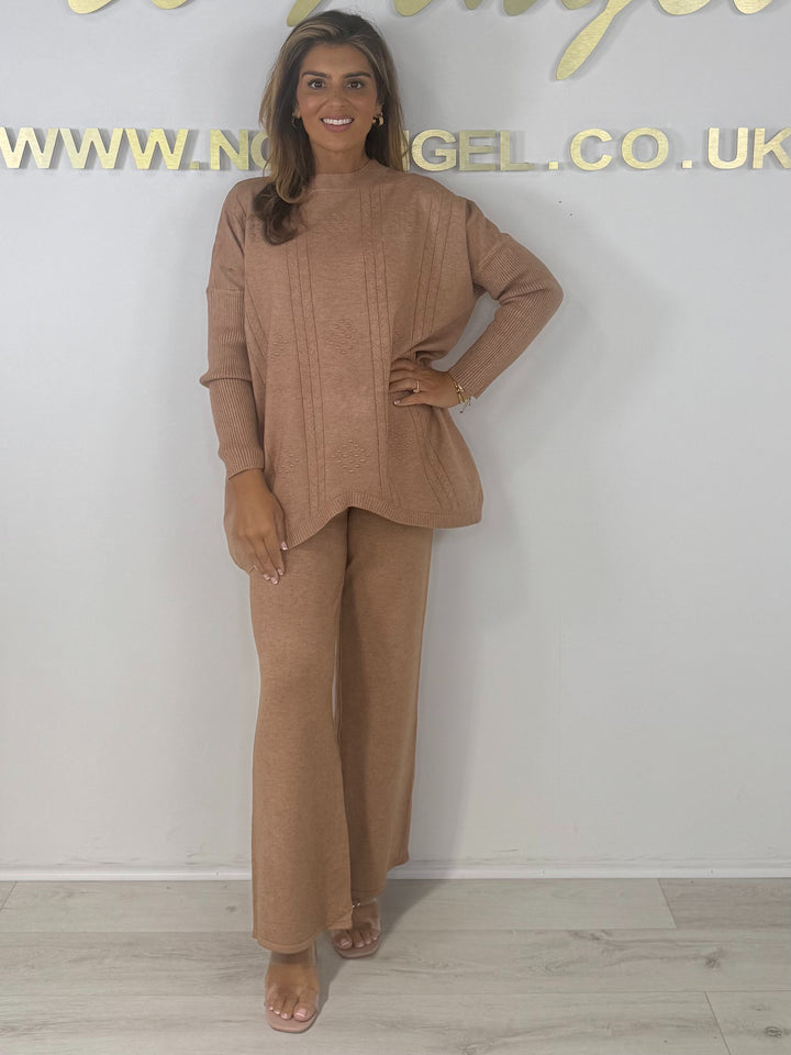 Soft Knit Diamond Design Jumper & Wide Leg Trouser Co-ord (6 Colours)