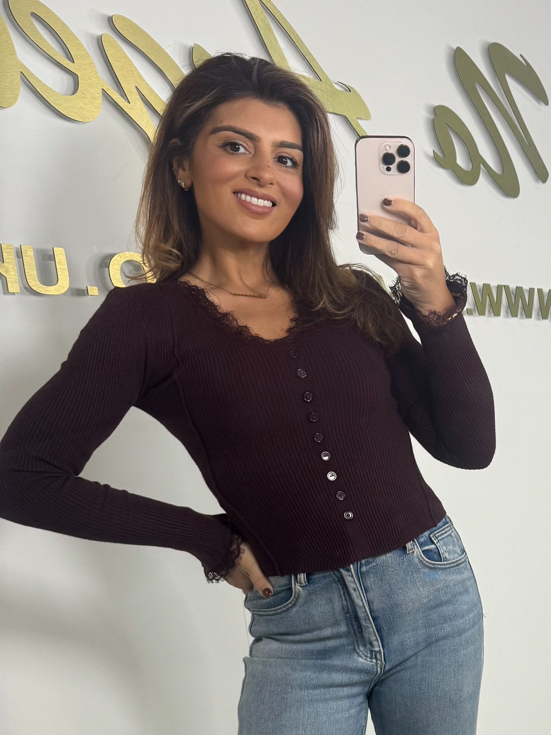 V-Neck Lace Trim Bell Sleeve Long Sleeve Top (4 Colours)