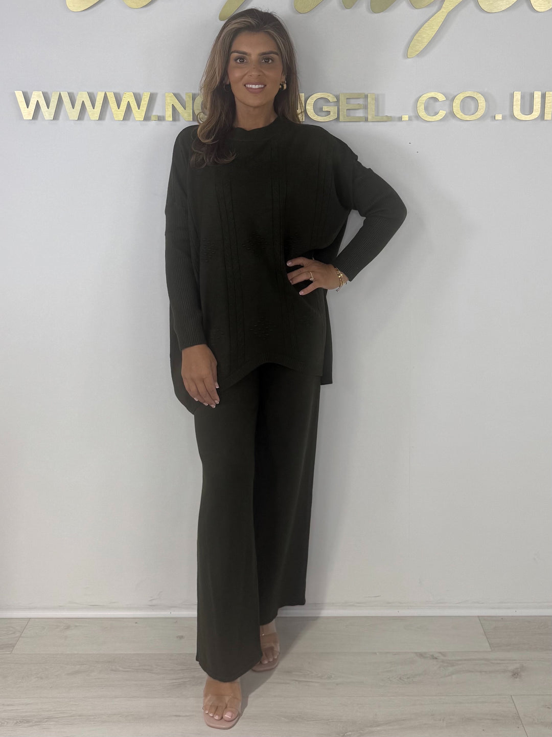 Soft Knit Diamond Design Jumper & Wide Leg Trouser Co-ord (6 Colours)