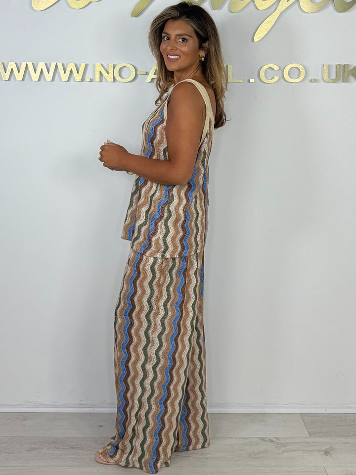 Zigzag Wavy Detail Gold Fleck Floaty Vest Top & Trouser Co-ord
