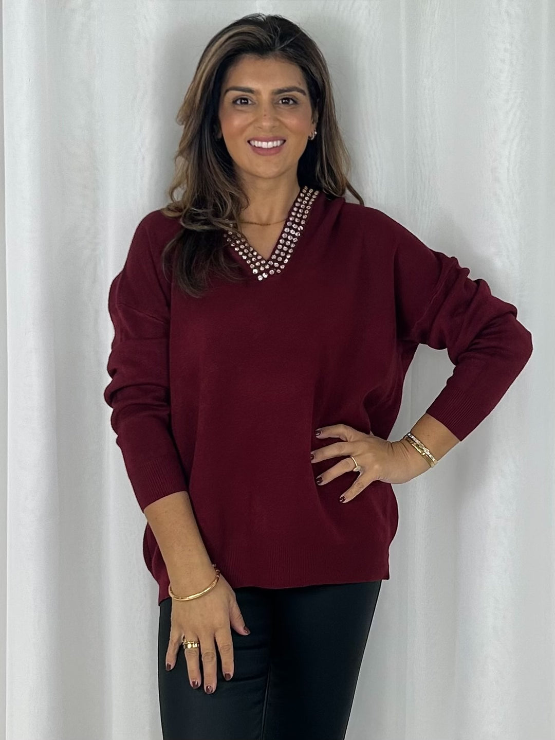 Soft Knit Hooded Diamante Jem Trim Jumper (4 Colours)