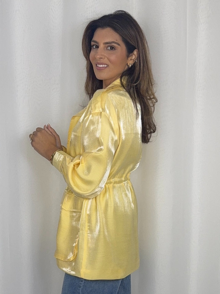 Shimmer Elasticated Waist Zip Longline Jacket (3 Colours)