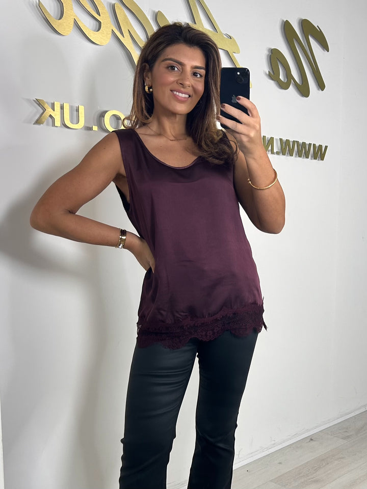Satin Lace Trim Sleeveless Top (4 Colours)