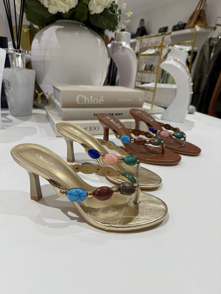 Jewelled Toe Thong Mule Kitten Heel (2 Colours)