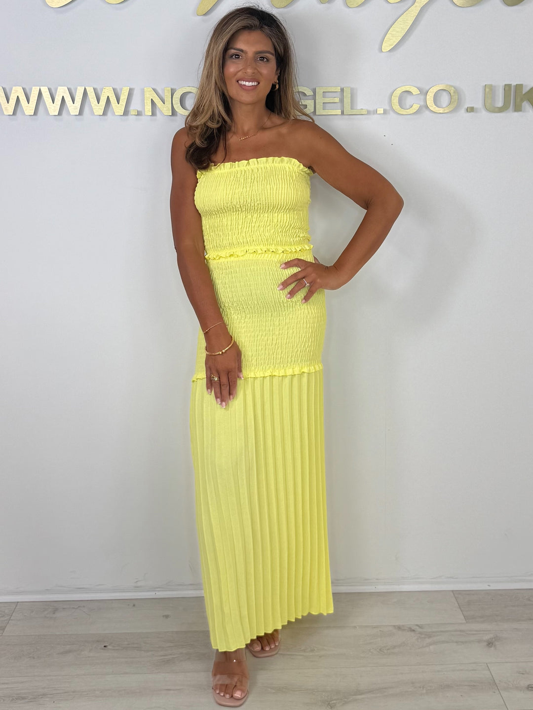 Bandeau Smocked Top With Smocked Pleated Maxi Skirt Co-ord (9 Colours)