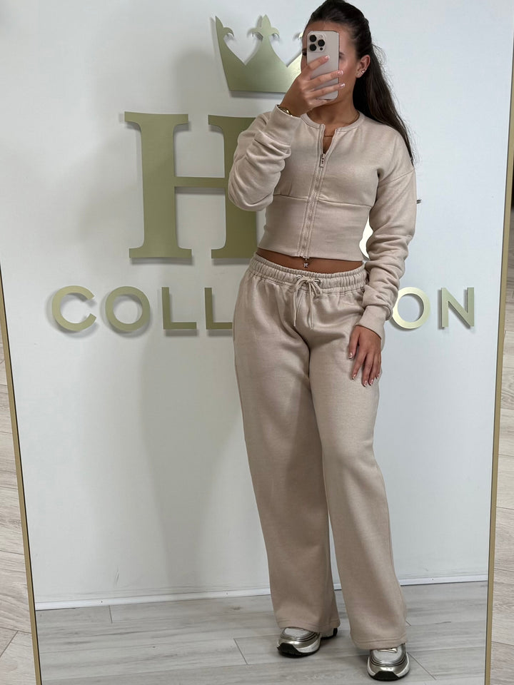 Camel Zip Up Corset Top & Straight Leg Trouser Co-ord