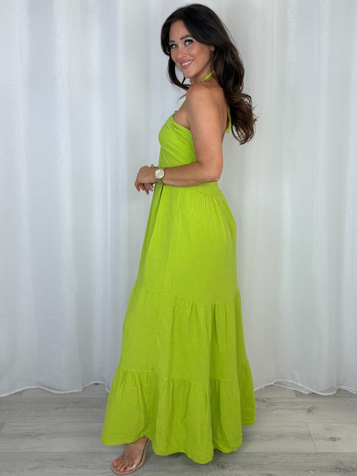 Cheesecloth Halter Neck Style Tiered Dress (9 Colours)