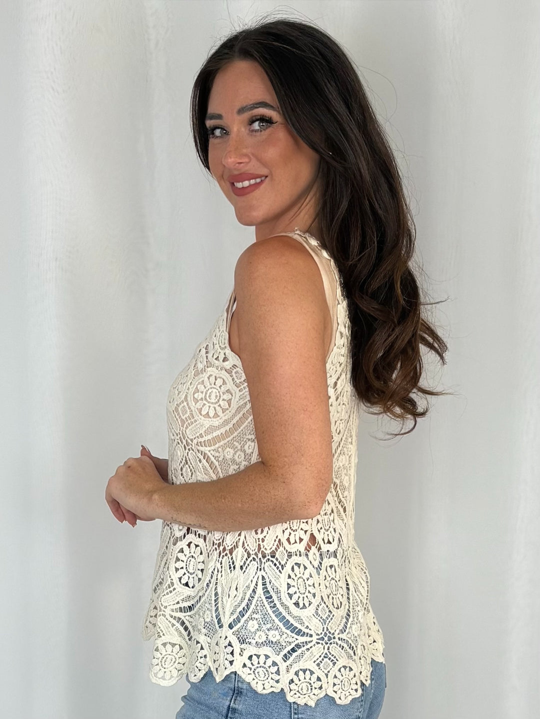 Crochet Lace Vest Top With Scalloped Edge (3 Colours)