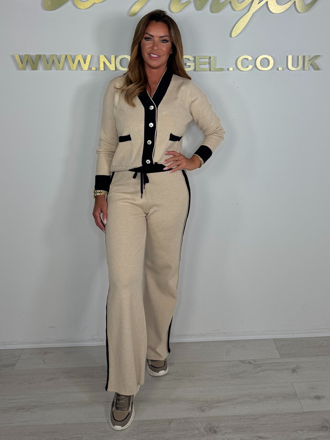 V-Neck Trim Gold & White Button Detailed Trouser Co-Ord (7 Colours)