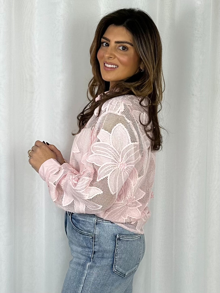 Oversized Mesh Flower Detail Collared Shirt (5 Colours)