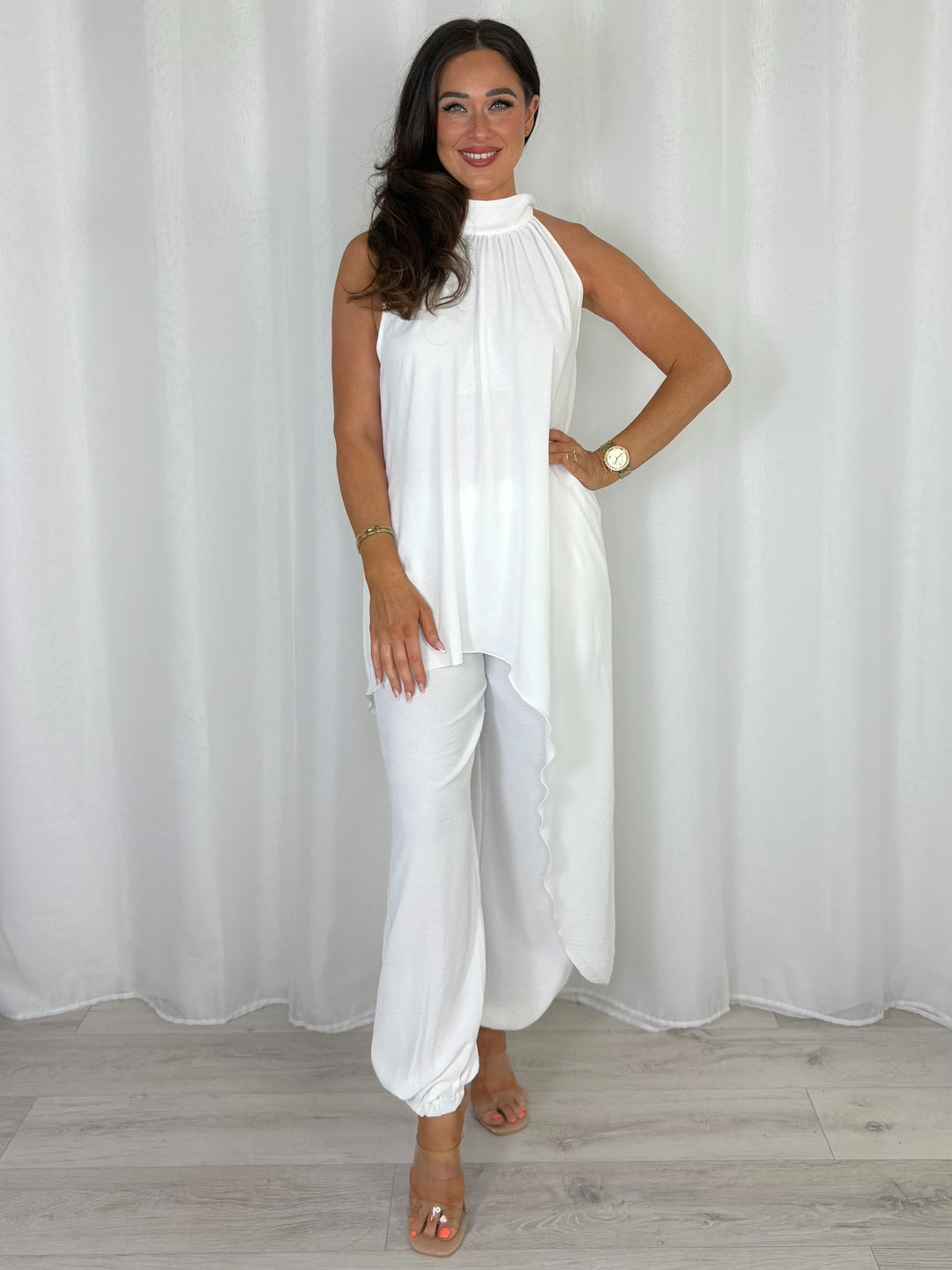 Halter Neck Long Asymmetric Top And Harem Trouser Co-Ord (8 Colours)
