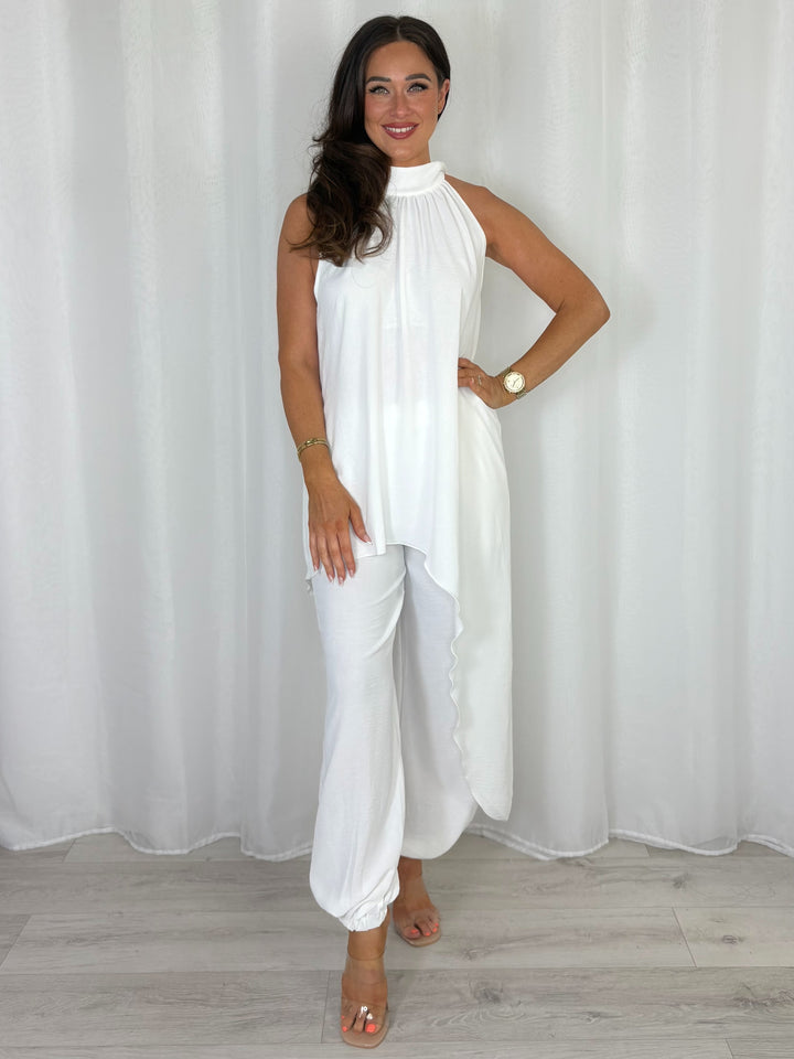 Halter Neck Long Asymmetric Top And Harem Trouser Co-Ord (8 Colours)