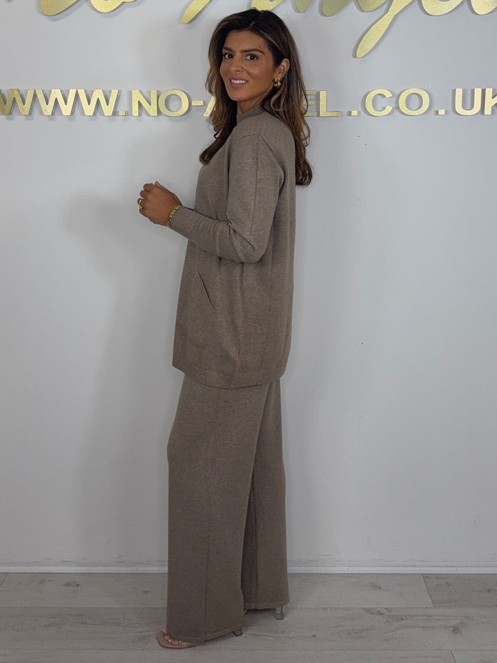 Turtle Neck Asymmetric Pocket Soft Knit Trouser co-ord (2 Colours)