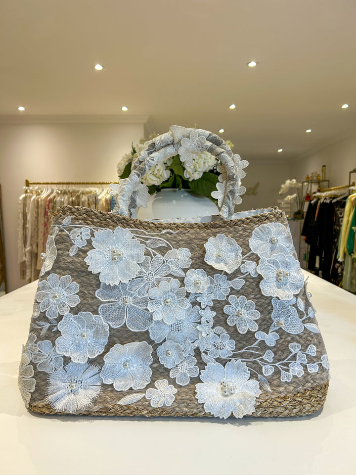 Pearl Flower Detail Mesh Woven Beach Bag (2 Colours)