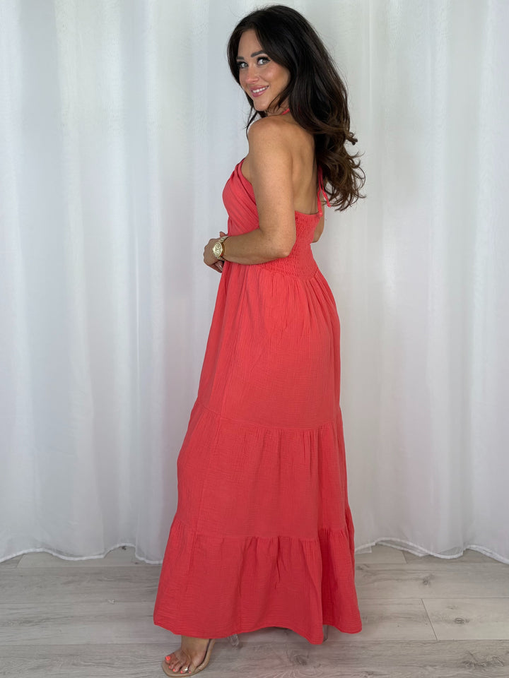 Cheesecloth Halter Neck Style Tiered Dress (9 Colours)