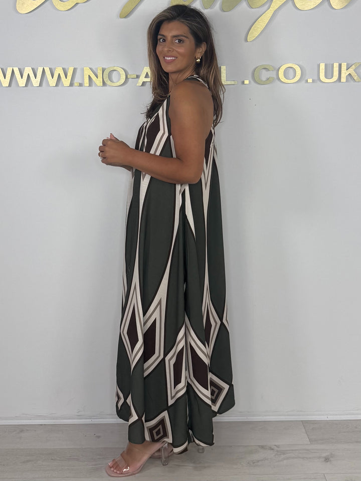 Diamond Detail V Neck Gold Hardware Floaty  Dress (3 Colours)