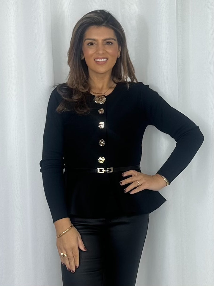 Gold Hammered Front Split Belted Peplum Top (2 Colours)