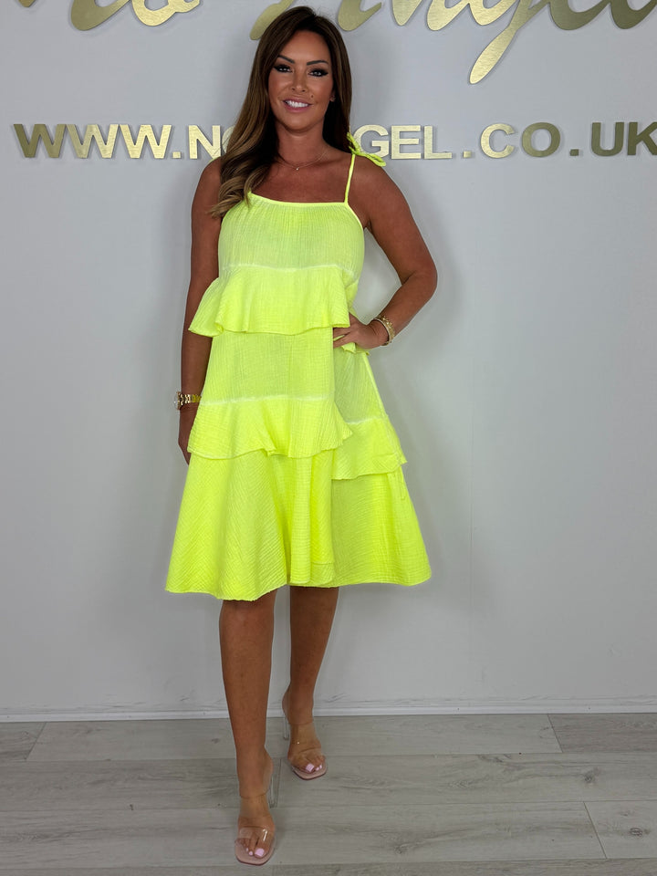 Neon Spaghetti Strap Cheesecloth Layered Dress (4 Colours)