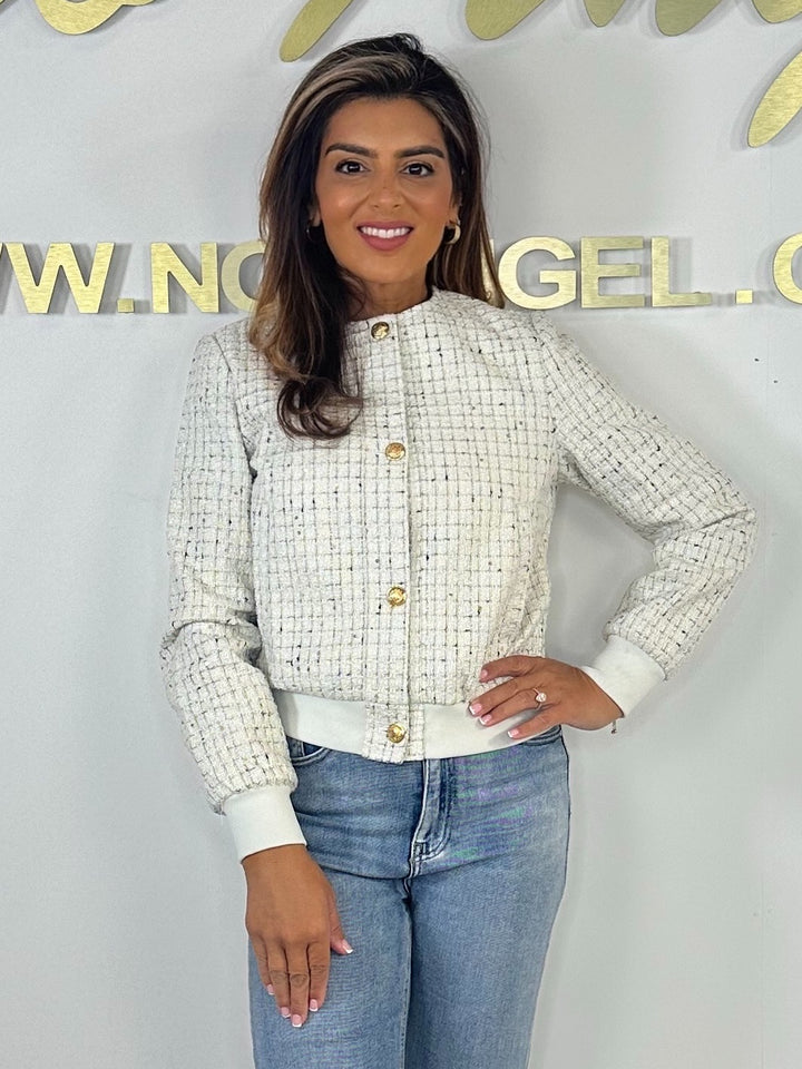 Tweed Fleck Gold Button Bomber Jacket (3 Colours)