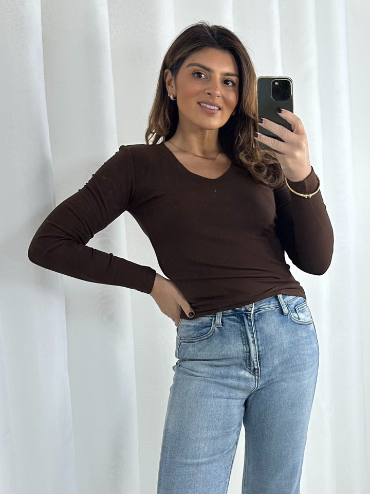 V-Neck Basic Long Sleeve Top (3 Colours)