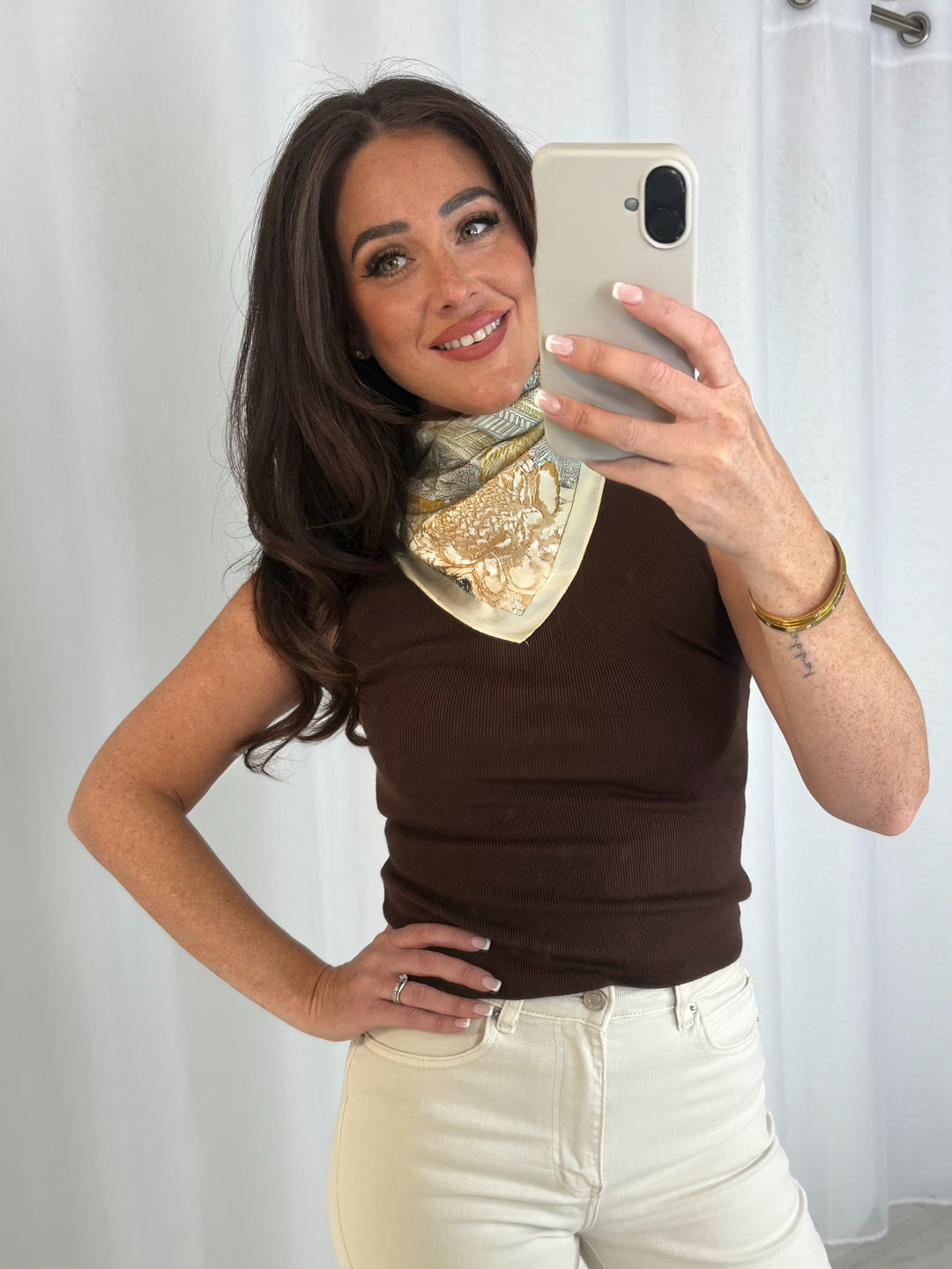 Flat Knit Vest Top With Scarf (2 Colours)