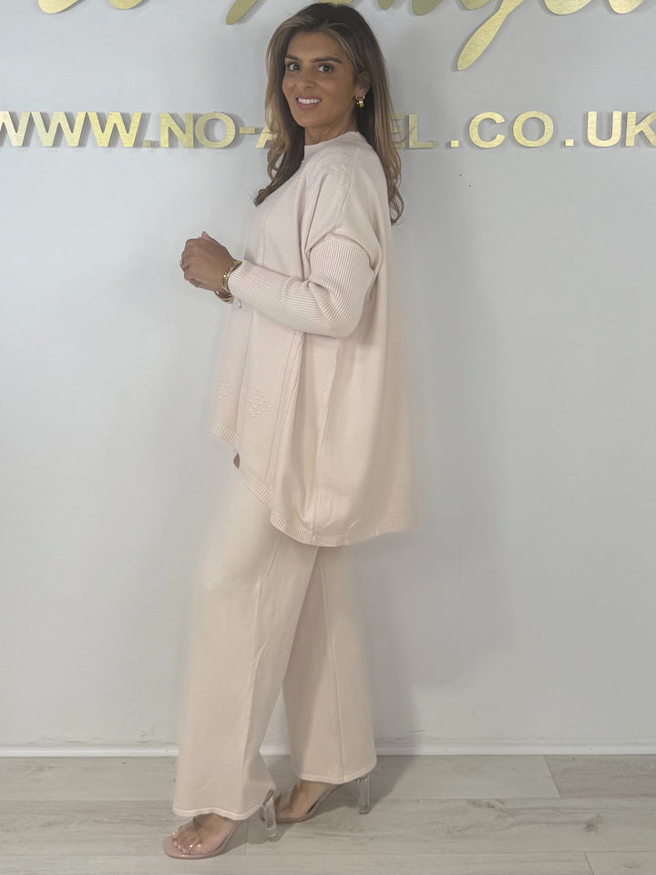 Soft Knit Diamond Design Jumper & Wide Leg Trouser Co-ord (6 Colours)