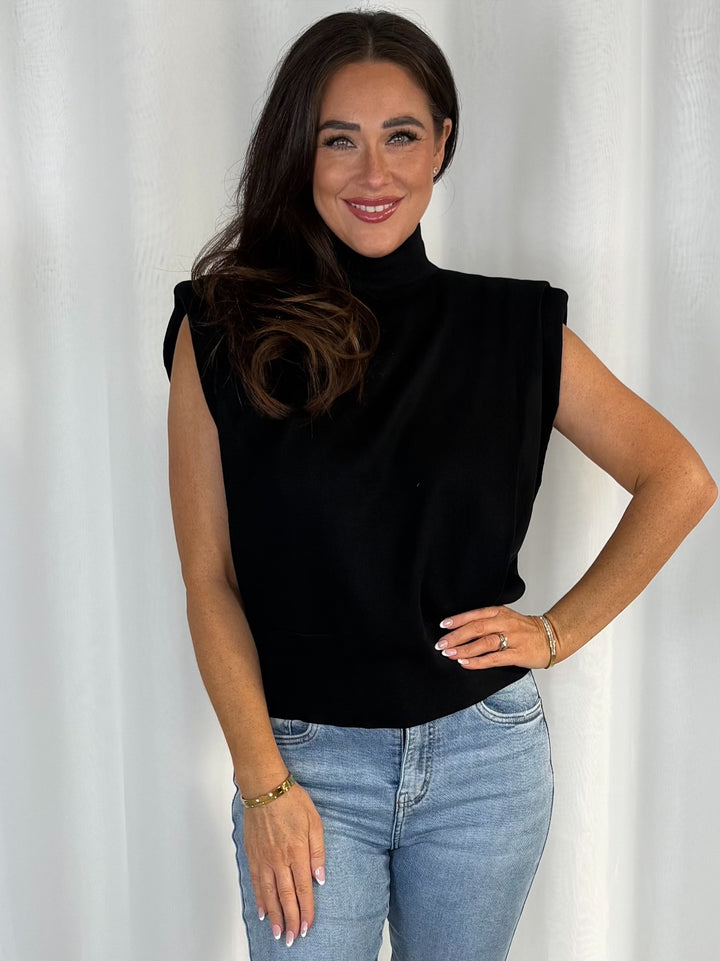 Cap Sleeve Shoulder Pad Cut Out V Back Top (4 Colours)