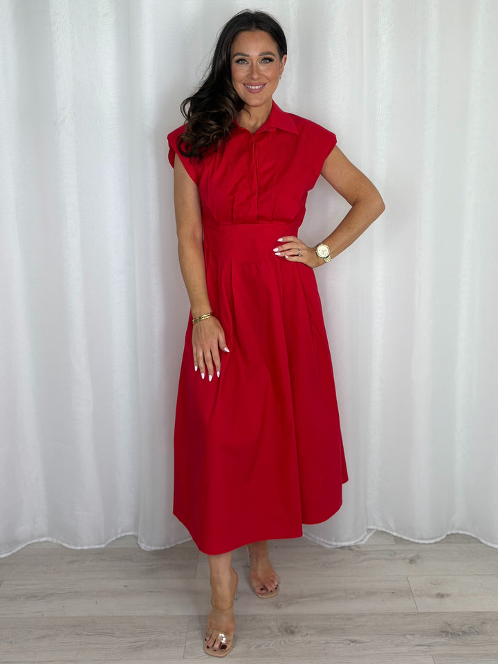 Shoulder Pad Cap Sleeve Midi Dress (7 Colours)