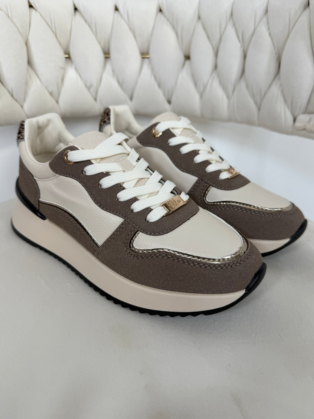 Faux Leather 2 Tone Leopard Back Trainers (2 Colours)